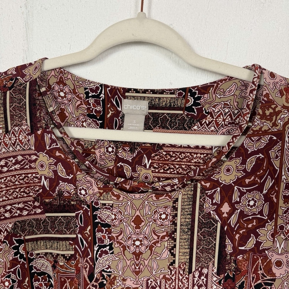 Chicos Womens Tunic Top Size XL Floral Beaded Artsy Maximalist Career‎ Stretch - Picture 2 of 12